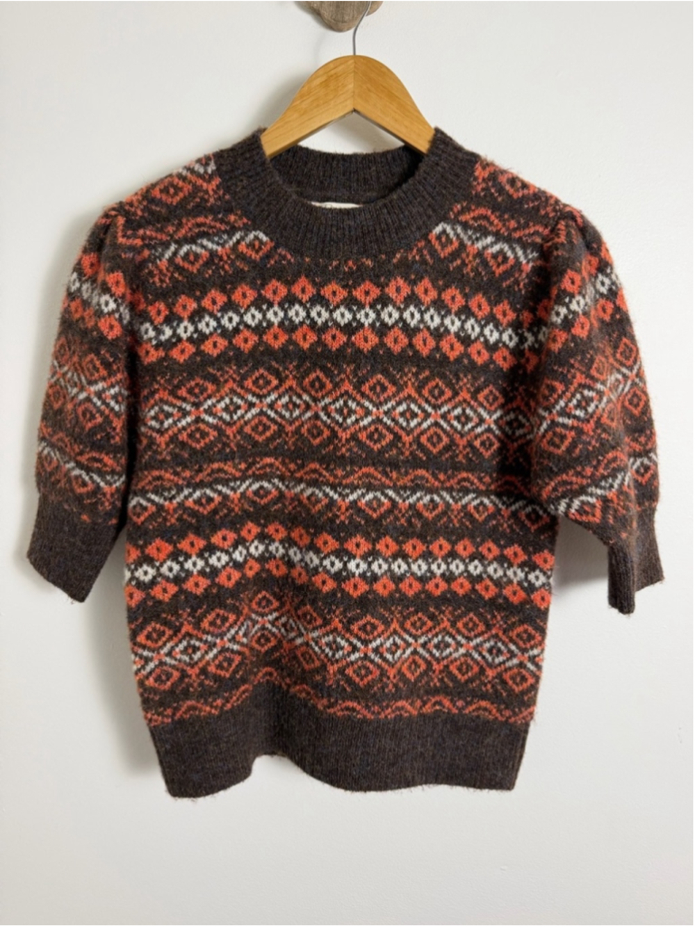 Fair Isle Puff Sleeve Sweater XS Nordic Après Ski